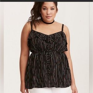 Torrid multi-colored strip ruffled cami